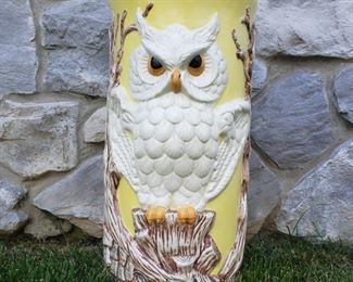 Owl china umbrella stand. 17" tall x 9" diameter.