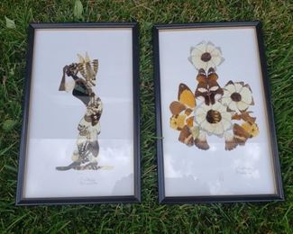 Pair of art pieces made of butterfly wings. Each piece measures 14" x 8.5".