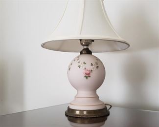 14" high. Pink ceramic with brass base.