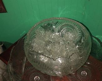Glass Punch Bowl and cups