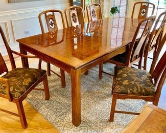 Thomasville Burled Wood Rectangle Dining Table with 8 chairs leaves 18”
45w x 29h  $995