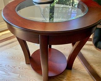 26” round solid wood end table $95