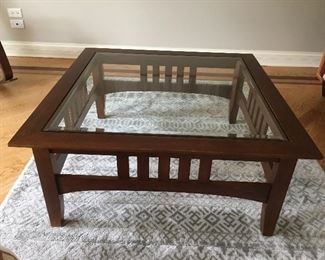 Ethan Allen Mission Style, glass-top Coffee Table 38 Sq x 17.5 high $175