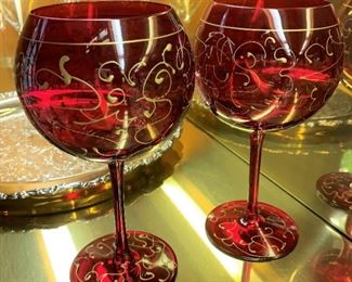 2 Festive balloon wine glasses - $5 - 8 3/4"H