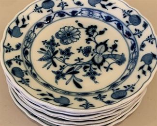 7 Meissen Blue Onion Dinner Plates with various markings - $50 - 10"
