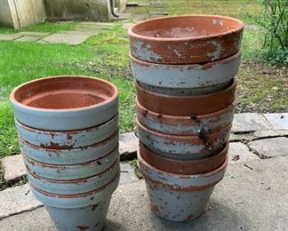 Lot of painted terra cotta pots - $5 - 7” and 8”.