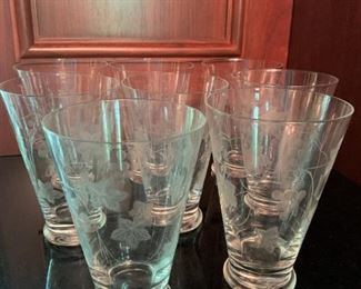 Alternate view - 8 Short and 8 Tall Etched Glasses - Short 4"H x 4"W - Tall 5 1/2"H x 3 3/4" - All $30