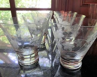 Alternate view - 8 Short and 8 Tall Etched Glasses - Short 4"H x 4"W - Tall 5 1/2"H x 3 3/4" - All $30