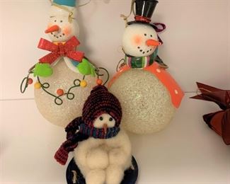 Battery light up snowmen plus textile snowman on sled - All $10 - Snowmen measure 7"