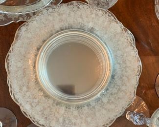 Alternate view - Large Lot of Antique Etched Crystal Glassware - $200 - Chips on 12 glasses - 14 Large Goblets at 8", 10 Small Goblets at 6", 8 Apertif at 6", 7 Plates at 7", 1 Pitcher at 8 1/2", 1 Tray at 12" x 11"