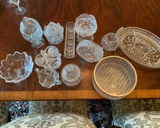 Lot of Cut and Pressed Glass Items - $20 - Oval Tray far right is 14 1/2" for scale