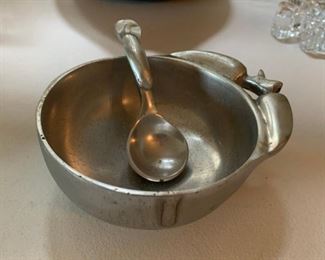 Small Pewter Dish with spoon - $5