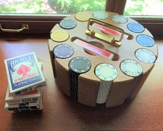 Poker Caddy with Chips and Playing Cards - $35