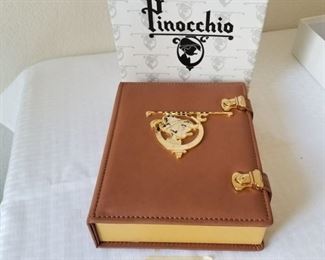 RARE find! Pinocchio "The Search for Imagination" Event 6-pin boxed set Limited Edition. Only 250 made, this is #209/250. With original box. Unlock the leather like book to show the pins. Each pin has the edition number on the back. Never used, kept in original box. Book is about 6" x 8" x 2"thick