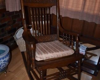 Antique Press Back Rocking Chair with Spindle Back
