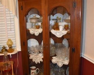 Beautiful Circa 1800's Antique Corner China Cabinet, full of Antique and Collectible China, Glassware and More!