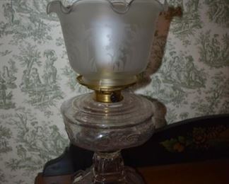 Beautiful Oil Lantern with Frosted and Etched Fluted Edge Globe