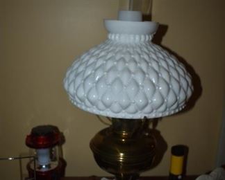 Antique Aladdin Lamp with Pillowed Milk Glass Shade