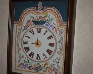 Framed Cross-Stitch  of Clock