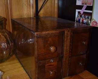 Very Unique Antique Walnut Recipe or Card Holder with 4 Drawers