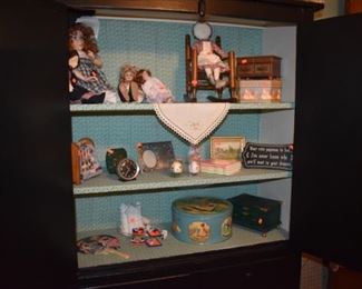 Interior of Antique Double Door Cabinet with loads of Collectibles!
