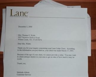 Gorgeous 1941 Lane Colonial Low-Boy Cedar Chest in Absolutely Beautiful Condition it comes complete with a letter from the Lane Company certifying the age of this Chest