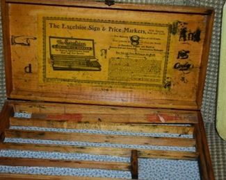 Excelsior Sign & Price Markers Wooden Antique Box