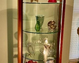 teakwood lighted display cabinet/curio with concrete bottom