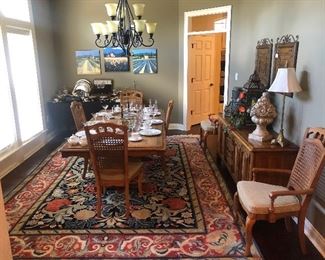 French or Italian Country Style Dining Table and 6 Chairs w/ Matching Buffet 