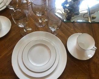 Royal Doulton Amulet China and Fostoria Platinum Band Stemware