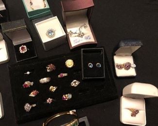 Gold and Precious Stone pieces, Swiss Blue Topaz, Rubies, Emeralds, Sapphires, Diamonds, Aqua and other precious stones.  Tahitian Black Pearls, Blush pearls, Natural Mabe Pearl Earrings 