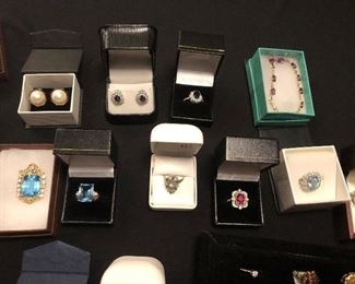 Gold and Precious Stone pieces, Swiss Blue Topaz, Rubies, Emeralds, Sapphires, Diamonds, Aqua and other precious stones.  Tahitian Black Pearls, Blush pearls, Natural Mabe Pearl Earrings 