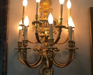 One of a Pair of Nine Light Bronze Sconces