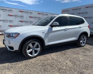 Lot # 3002017 BMW X3, See Video! Current Smog
Year: 2017
Make: BMW
Model: X3
Vehicle Type: Multipurpose Vehicle (MPV)
Mileage: 14440
Plate: DP196UR
Body Type: 4 Door Wagon
Trim Level: xDrive28i
Drive Line: AWD
Engine Type: L4, 2.0L; Turbo
Fuel Type: Gasoline
Horsepower:
Transmission: Automatic
VIN #: 5UXWX9C55H0T00287

Features and Notes: Power Windows, Doorlocks, Mirrors, XM Compatible, Leather Seats, Sunroof, Handsfree Steering Wheel Controls

Sold on Application for duplicate title. Title NOT in hand.
DMV fees: $618 and $70 doc fees 
