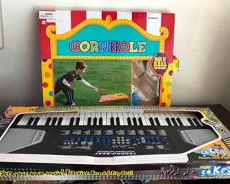 Cornhole game and Keyboard