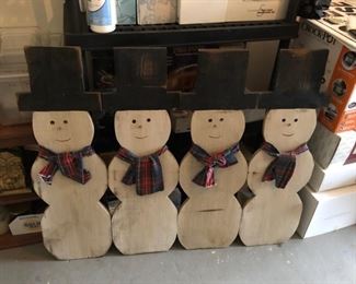 Large Wooden Hand Painted Snowmen on henges