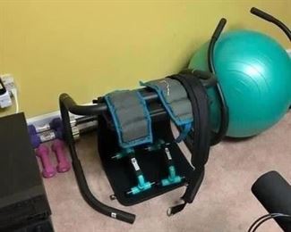 Ab Roller, hand weights, exercise ball
