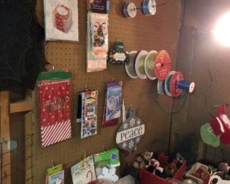 christmas decor.  crafts, bags, ribbons