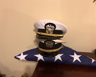 American Veteran Flag.  Us Navy Officer Uniform Cap
