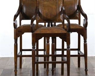 Set 3 Dovetail Furniture Scroll Arm Leather Bar Stools