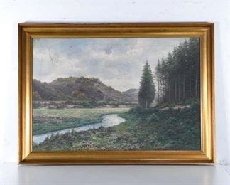 Oil/Linen K.E. Lundgren Creek Landscape