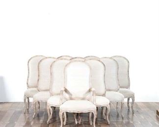 Set 10 Italmond Provincial Dining Chairs W Raw Silk