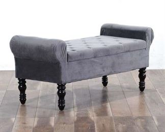 Charlemagne Rolled Arm Grey Tufted Storage Bench