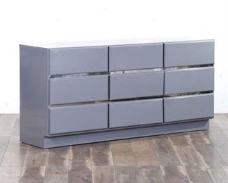 1980'S Gray Art Deco Dresser W Mirror Trim