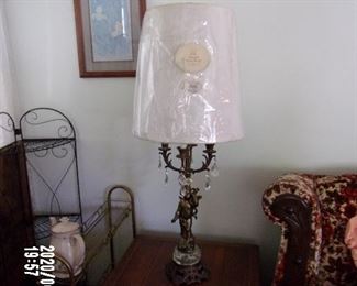 PAIR CHERUB LAMP WITH PRISIMS