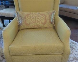  Vanguard Contemporary Wing Chair with Contrast Custom Fabric  Nail Trim & Matching Contrast Throw Pillow.  Green & Taupe Fabric on Outside Back & Arms Green Fabric on Front  Vanguard Furniture
