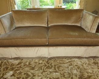  Hickory White Two-Cushion Transition Sofa
Crushed Velvet with Contrast Piping & Box Skirt Sofa in Chenille Fabric with Welt & Banding in Taupe Velvet