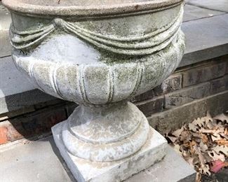 Reed Bowls Concrete Planter on Square Base (pair)
With Draped Design Accents
