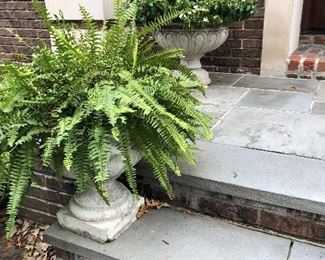 Large Reed Bowls Concrete Planter on Round Base (pair)  Reed Bowls Concrete Planter on Square Base (pair)  With Draped Design Accents