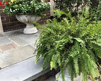 Large Reed Bowls Concrete Planter on Round Base (pair)  Reed Bowls Concrete Planter on Square Base (pair)  With Draped Design Accents